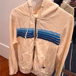 Aviator Nation Cream and Blue Striped Hoodie